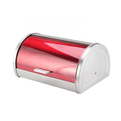 Red color lid Dimensions Roll Top Bread Bin with Stainless Steel Body